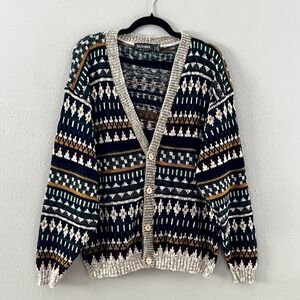 Vintage SCANDIA Nordic Fair Isle Cardigan Sweater USA Grandpa Men's Size XL